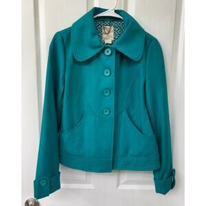 Tulle Anthropologie teal green medium coat jacket 60% wool ($149 retail)